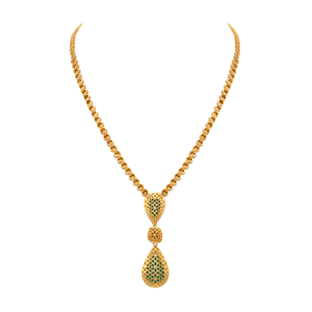 Claw-Set Emerald and Diamond Pendant Necklace